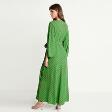 Load image into Gallery viewer, Green Print Wrap Maxi Summer Dress
