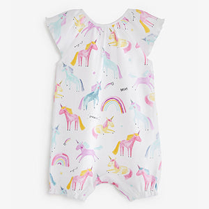 Pastel Pink Unicorn Baby 4 Pack Rompers (0mths-18mths)