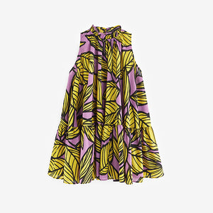 Purple Leaf Printed Trapeze Dress (3-12yrs)