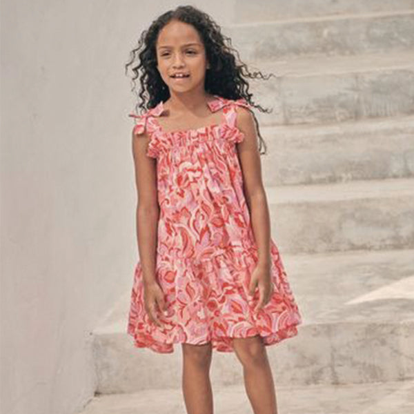 Pink Swirl Print Tie Shoulder Dress (3-12yrs)