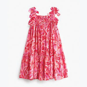 Pink Swirl Print Tie Shoulder Dress (3-12yrs)