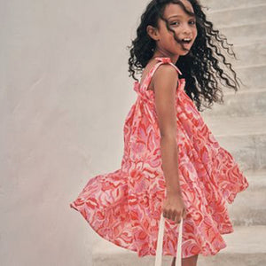 Pink Swirl Print Tie Shoulder Dress (3-12yrs)