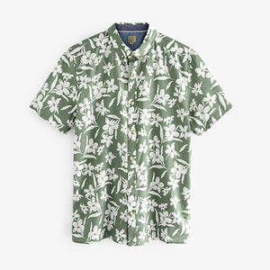 Green Floral Printed Short Sleeve Shirt