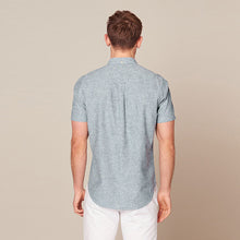Load image into Gallery viewer, Blue Cotton Linen Blend Short Sleeve Shirt
