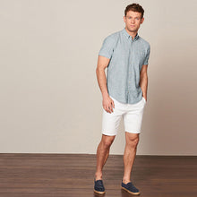 Load image into Gallery viewer, Blue Cotton Linen Blend Short Sleeve Shirt
