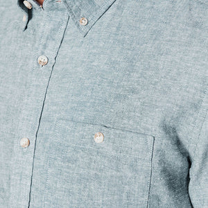 Blue Cotton Linen Blend Short Sleeve Shirt