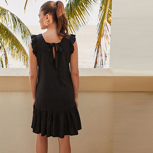 Black Linen Mix Tie Back Mini Dress