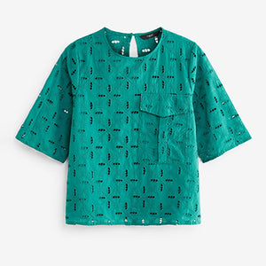Green Broidery Lace Boxy Top