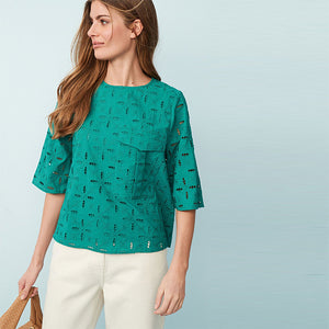 Green Broidery Lace Boxy Top