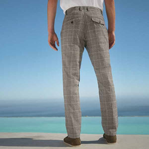 Neutral Check Slim Fit Cotton Chino Trousers