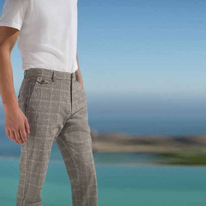 Neutral Check Slim Fit Cotton Chino Trousers