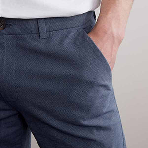 Blue Textured Slim Fit Cotton Chino Trousers