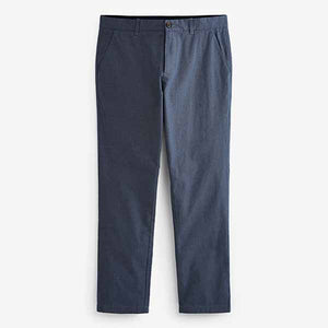 Blue Textured Slim Fit Cotton Chino Trousers