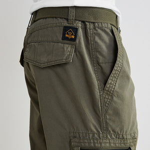 Khaki Green Belted Cargo Shorts