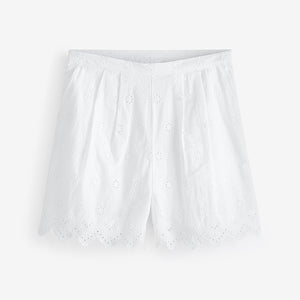 White Embroidered Shorts