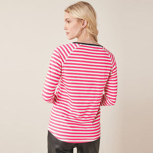 White/Pink Stripe Raglan Long Sleeve Top