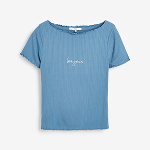 Blue Graphic Short Sleeve Lettuce Edge T-Shirt