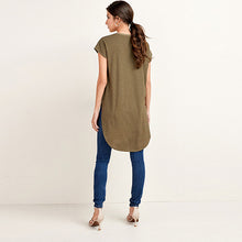 Load image into Gallery viewer, Khaki Green Stud Short Sleeve Longline Tunic
