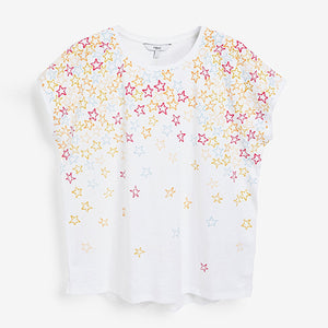 White Rainbow Star Short Sleeve Slub T-Shirt
