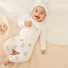Load image into Gallery viewer, White Baby 3 Piece Bear Print Bodysuit, Leggings and Hat Set (0mth-18mths)
