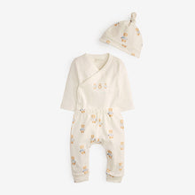 Load image into Gallery viewer, White Baby 3 Piece Bear Print Bodysuit, Leggings and Hat Set (0mth-18mths)
