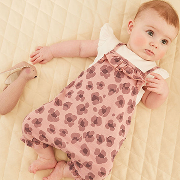 NEXT Jersey Printed Baby 2 Piece Dungarees And Bodysuit Set Pink