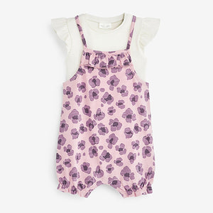 Pink Leopard Print Baby 2 Piece Dungarees And Bodysuit Set (0mths-18mths)