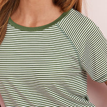 Load image into Gallery viewer, Khaki Green Stripe Short Sleeve Raglan T-Shirt
