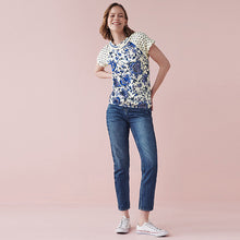 Load image into Gallery viewer, Cream/Blue/ Paisley Print Bubblehem Raglan T-Shirt
