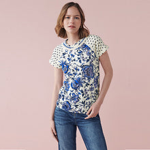 Load image into Gallery viewer, Cream/Blue/ Paisley Print Bubblehem Raglan T-Shirt
