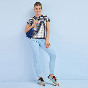 Navy Blue White Stripe  Bubblehem Raglan T-Shirt