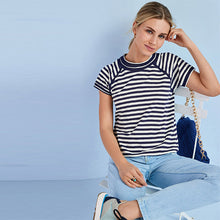 Load image into Gallery viewer, Navy Blue White Stripe  Bubblehem Raglan T-Shirt

