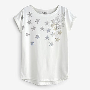 White Star Curved Hem T-Shirt