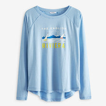 Load image into Gallery viewer, Blue Riviera Graphic Raglan Long Sleeve Top
