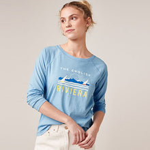 Load image into Gallery viewer, Blue Riviera Graphic Raglan Long Sleeve Top
