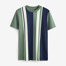 Load image into Gallery viewer, Green Navy Blue Vertical Stripe T-Shirt
