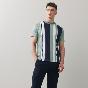 Green Navy Blue Vertical Stripe T-Shirt