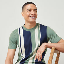 Load image into Gallery viewer, Green Navy Blue Vertical Stripe T-Shirt
