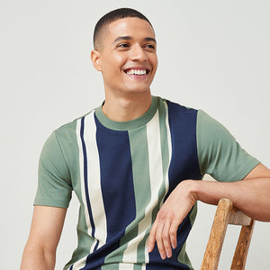 Green Navy Blue Vertical Stripe T-Shirt