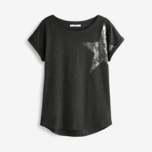Load image into Gallery viewer, Charcoal Sparkly Foil Print Star Short Sleeve T-Shirt
