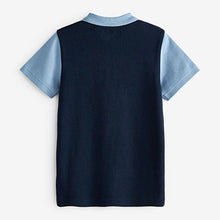 Load image into Gallery viewer, Blue/Navy Blue Soft Touch Colourblock Polo Shirt (3-12yrs)
