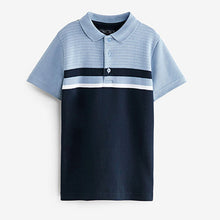 Load image into Gallery viewer, Blue/Navy Blue Soft Touch Colourblock Polo Shirt (3-12yrs)
