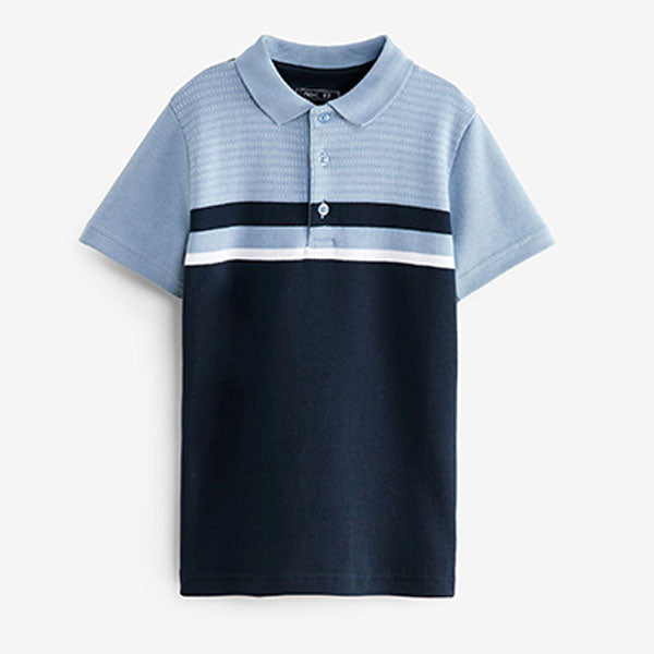 Blue/Navy Blue Soft Touch Colourblock Polo Shirt (3-12yrs)