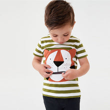 Load image into Gallery viewer, Green/White Tiger Zip Mouth Appliqué T-Shirt (3mths-5yrs)
