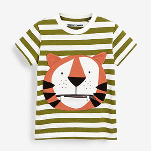 Green/White Tiger Zip Mouth Appliqué T-Shirt (3mths-5yrs)