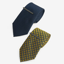 Load image into Gallery viewer, Yellow / Blue Textured Ties 2 Pack With Tie Clip
