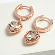 Load image into Gallery viewer, Rose Gold Tone Pave Heart Hoop Earrings
