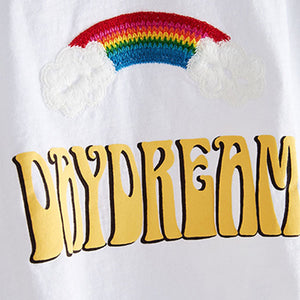 White Crochet Rainbow Tie Front T-Shirt (4-12yrs)