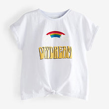 Load image into Gallery viewer, White Crochet Rainbow Tie Front T-Shirt (4-12yrs)
