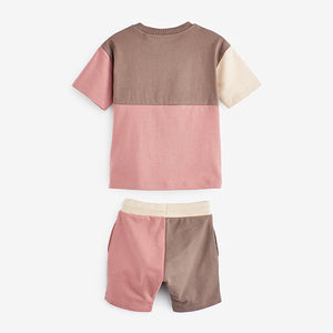 Pink/Blush Oversized Colourblock T-Shirt and Short Set (3mths-6yrs)